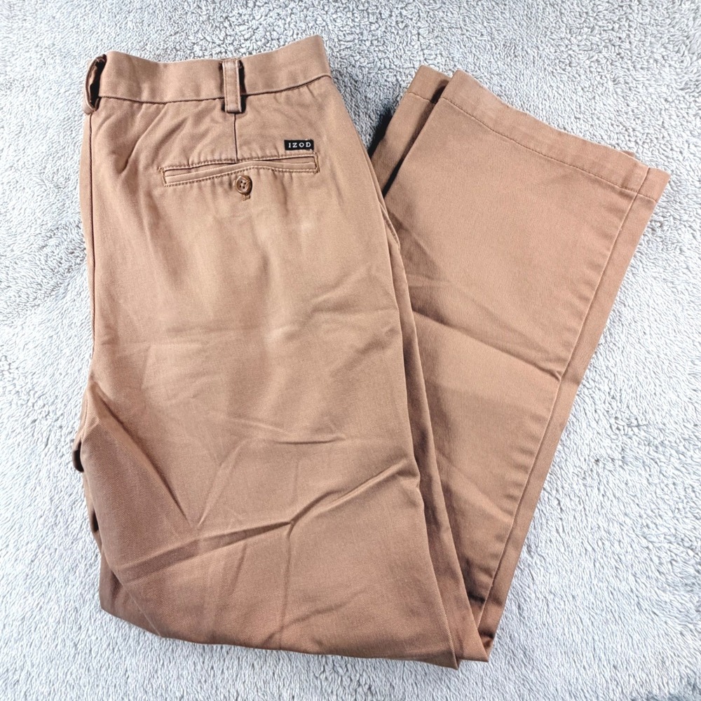 IZOD American Chino Straight Leg Twill Khaki Pants Mens 33x30 Tan